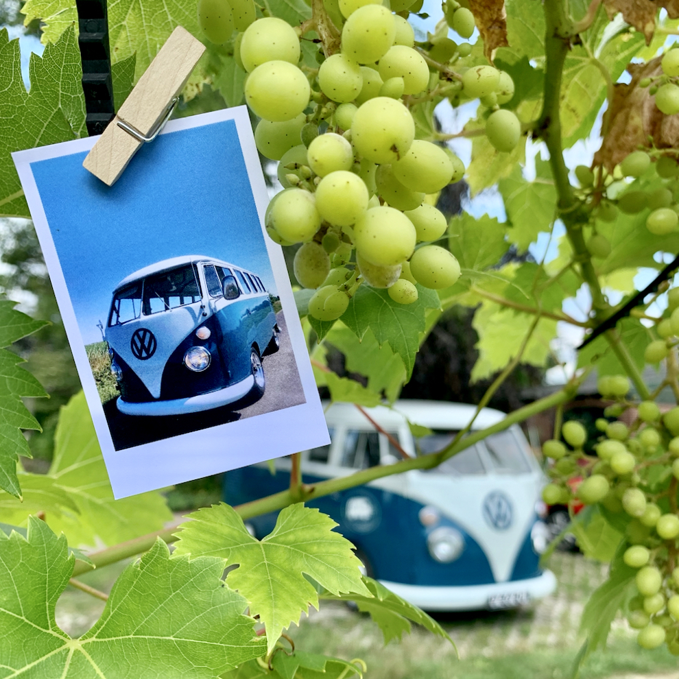 Polaroid foto van een Volkswagen busje